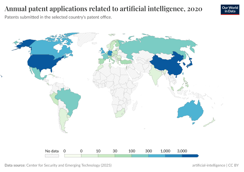 A thumbnail of the "Annual patent applications related to artificial intelligence" chart