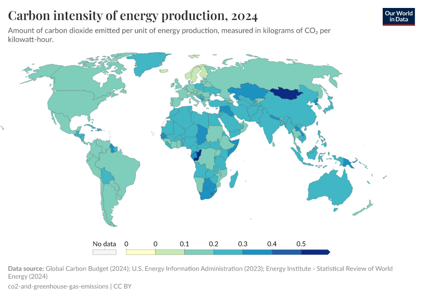 A thumbnail of the "Carbon intensity of energy production" chart