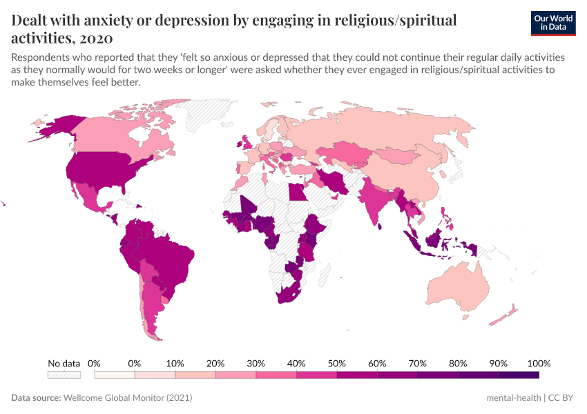 A thumbnail of the "Dealt with anxiety or depression by engaging in religious/spiritual activities" chart