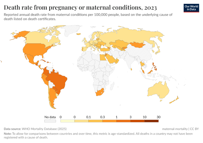 Death rate from pregnancy or maternal conditions