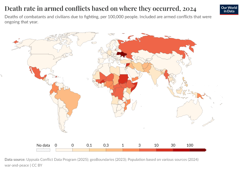 A thumbnail of the "Death rate in armed conflicts based on where they occurred" chart