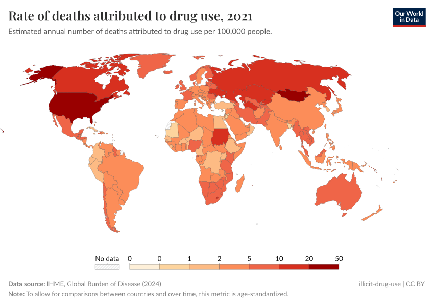 A thumbnail of the "Rate of deaths attributed to drug use" chart