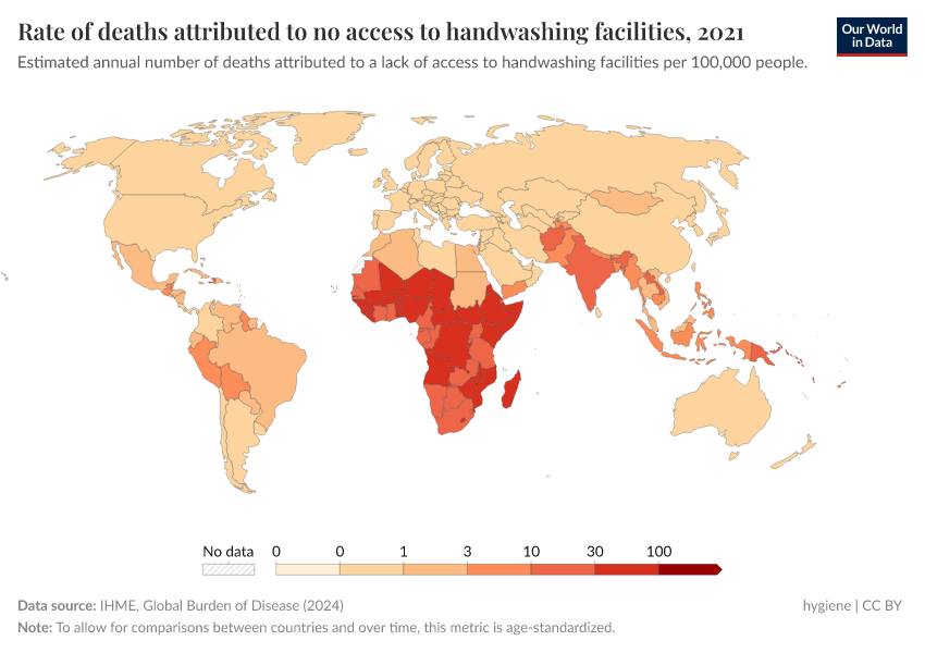 A thumbnail of the "Rate of deaths attributed to no access to handwashing facilities" chart