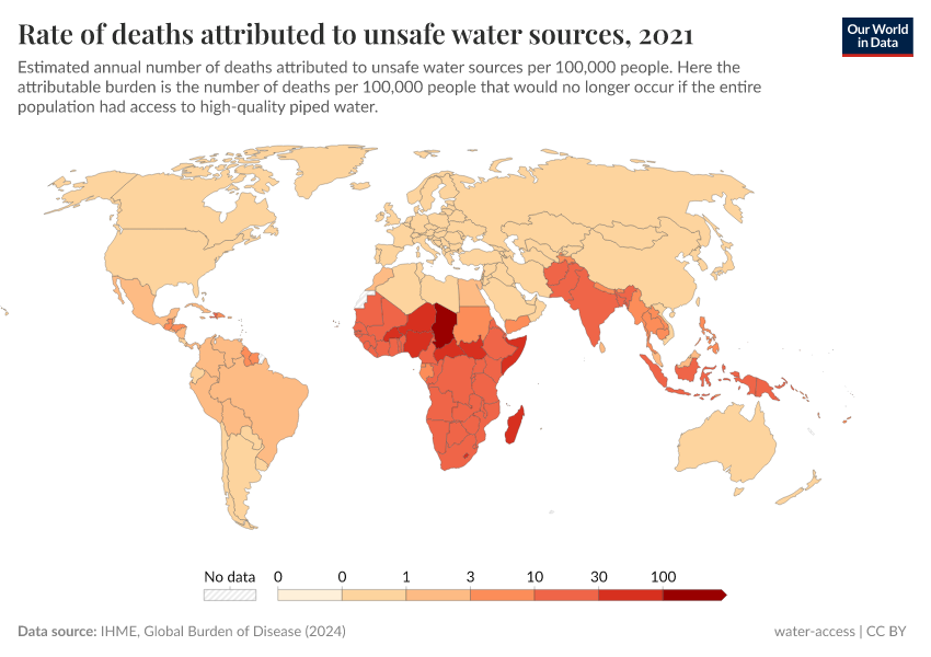 A thumbnail of the "Rate of deaths attributed to unsafe water sources" chart