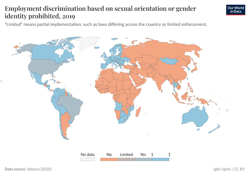A thumbnail of the "Employment discrimination based on sexual orientation or gender identity prohibited" chart