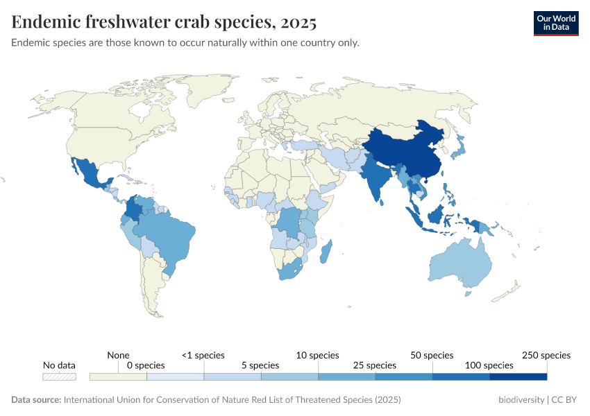 A thumbnail of the "Endemic freshwater crab species" chart