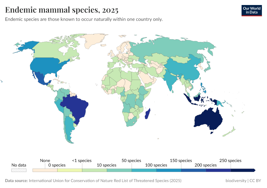 A thumbnail of the "Endemic mammal species" chart