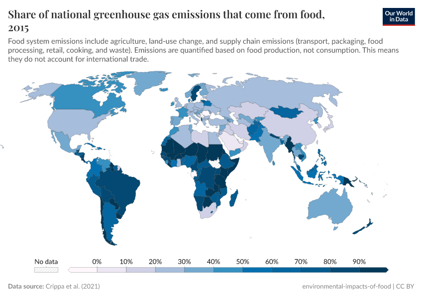 A thumbnail of the "Share of national greenhouse gas emissions that come from food" chart