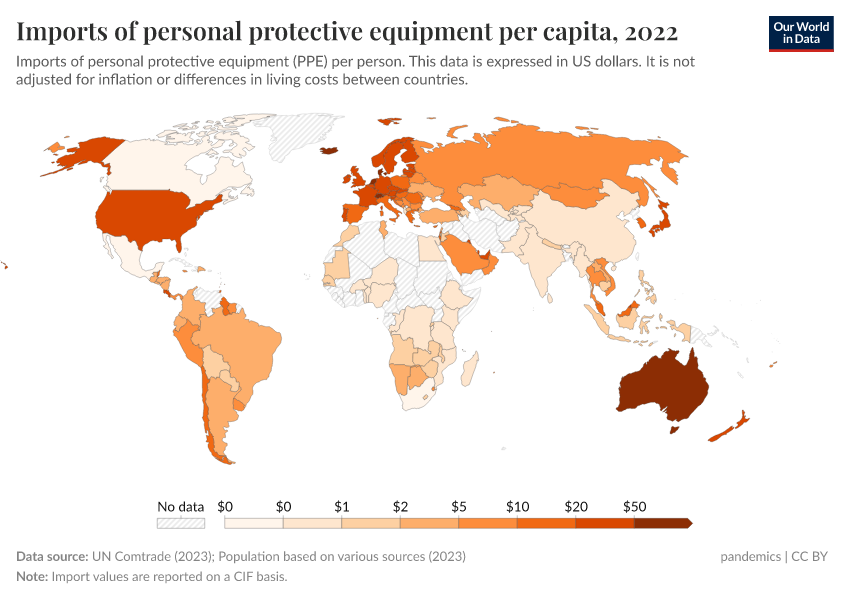 A thumbnail of the "Imports of personal protective equipment per capita" chart