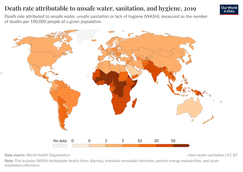 A thumbnail of the "Death rate attributable to unsafe water, sanitation, and hygiene" chart
