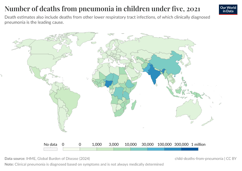 A thumbnail of the "Number of deaths from pneumonia in children under five" chart