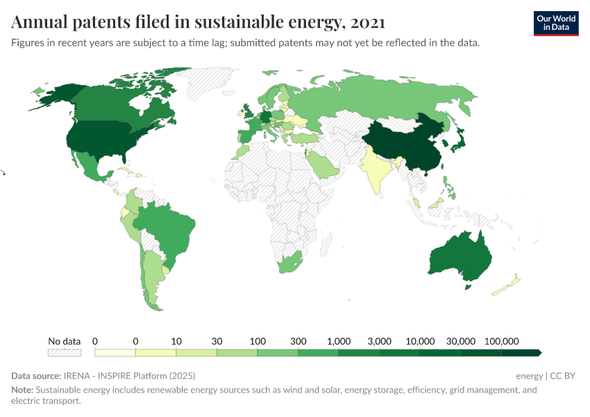 A thumbnail of the "Annual patents filed in sustainable energy" chart