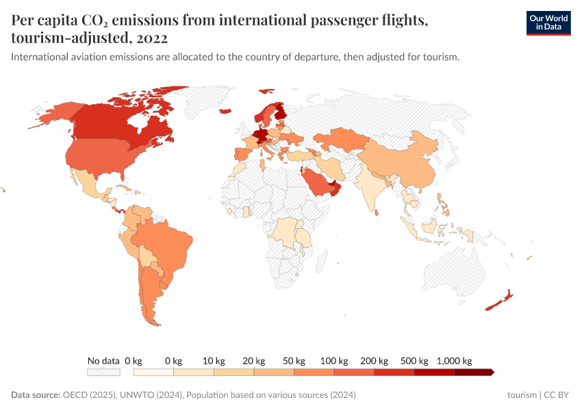 A thumbnail of the "Per capita CO₂ emissions from international passenger flights, tourism-adjusted" chart