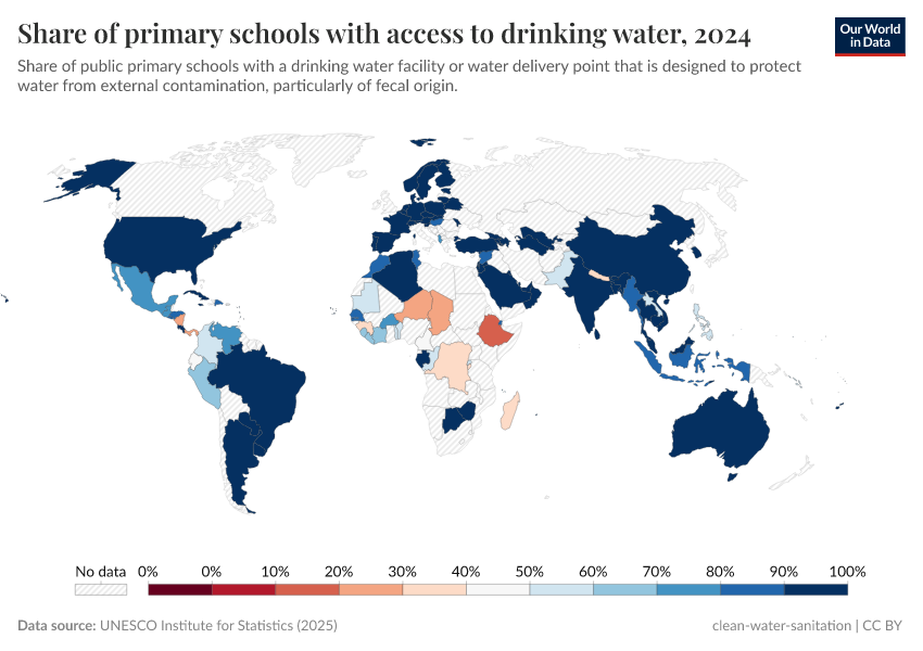 A thumbnail of the "Share of primary schools with access to drinking water" chart