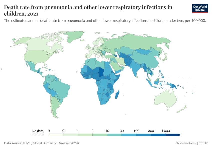 A thumbnail of the "Death rate from pneumonia and other lower respiratory infections in children" chart