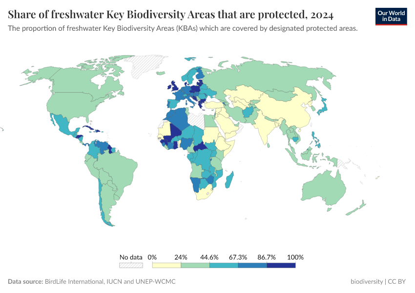 A thumbnail of the "Share of freshwater Key Biodiversity Areas that are protected" chart
