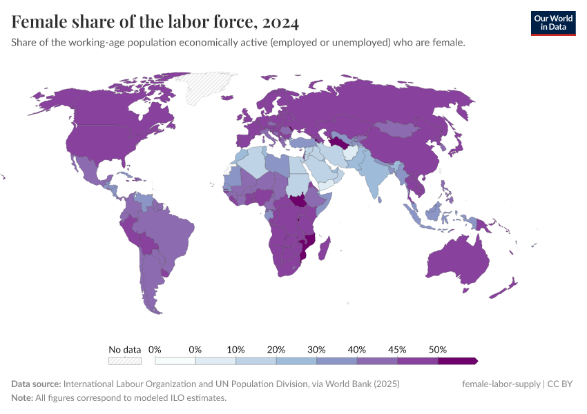 A thumbnail of the "Proportion of labor force who are women" chart