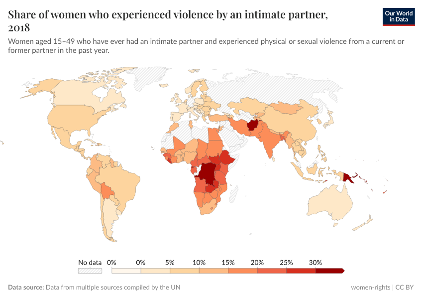 A thumbnail of the "Share of women who experienced  violence by an intimate partner" chart