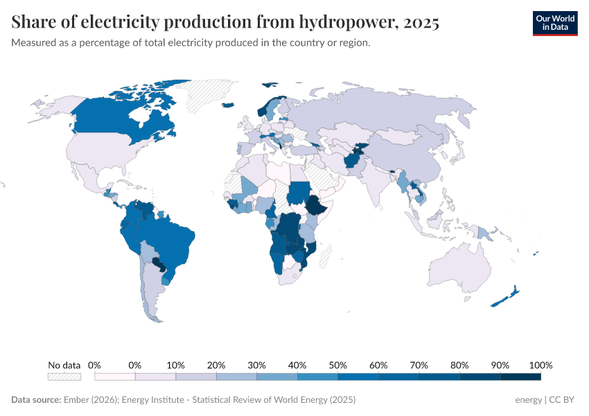 A thumbnail of the "Share of electricity production from hydropower" chart