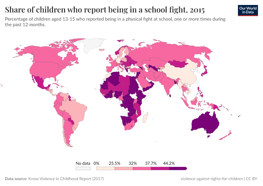 A thumbnail of the "Share of children who report being in a school fight" chart