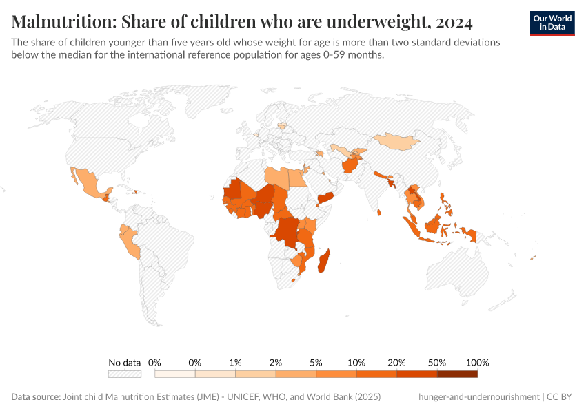 A thumbnail of the "Malnutrition: Share of children who are underweight" chart