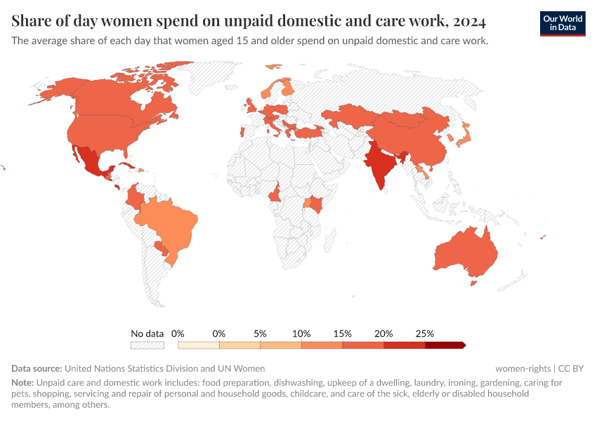 A thumbnail of the "Share of day women spend on unpaid domestic and care work" chart
