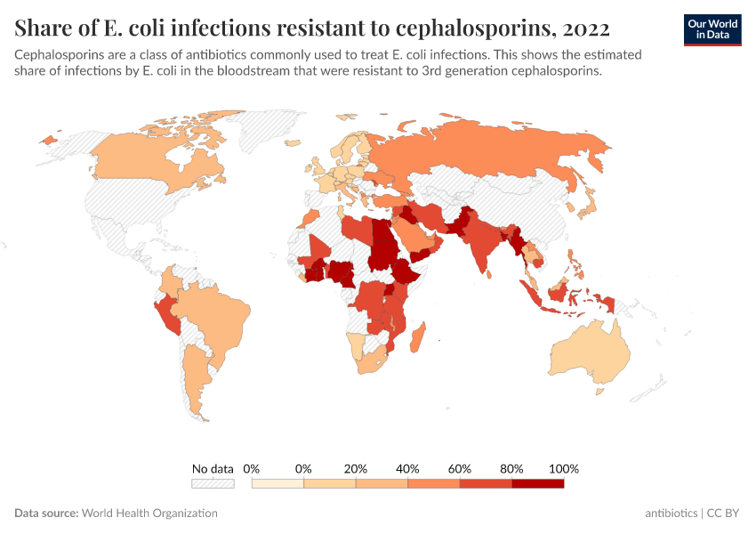 A thumbnail of the "Share of E. coli infections resistant to cephalosporins" chart