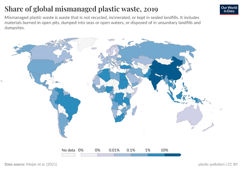 A thumbnail of the "Share of global mismanaged plastic waste" chart