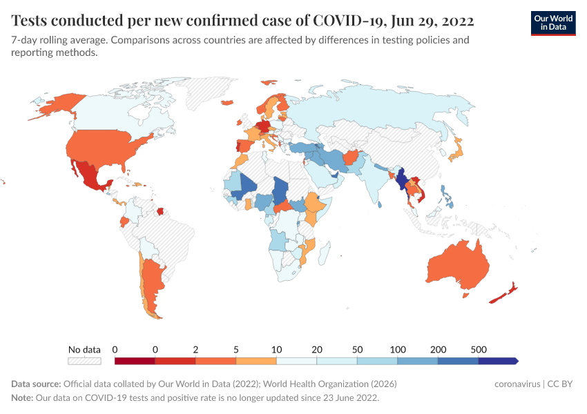 A thumbnail of the "Tests conducted per new confirmed case of COVID-19" chart