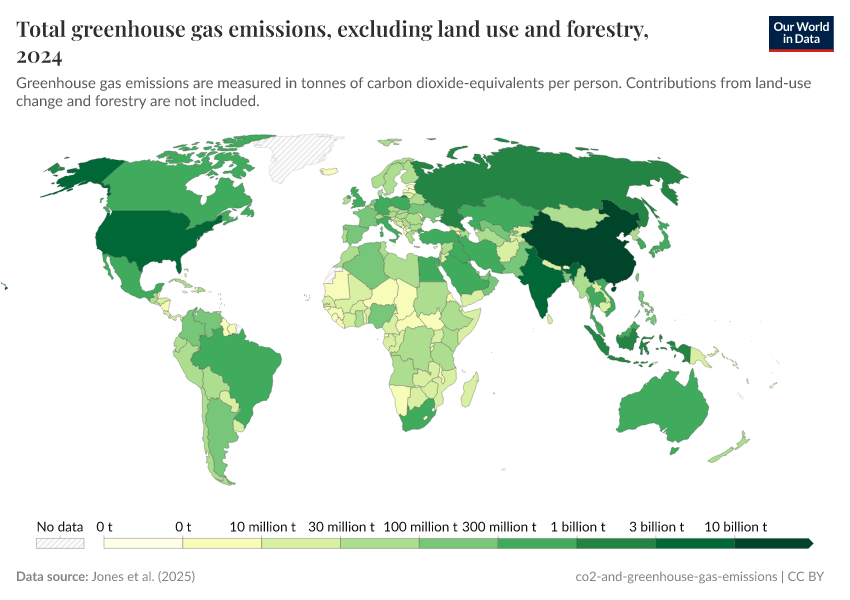 A thumbnail of the "Total greenhouse gas emissions, excluding land use and forestry" chart