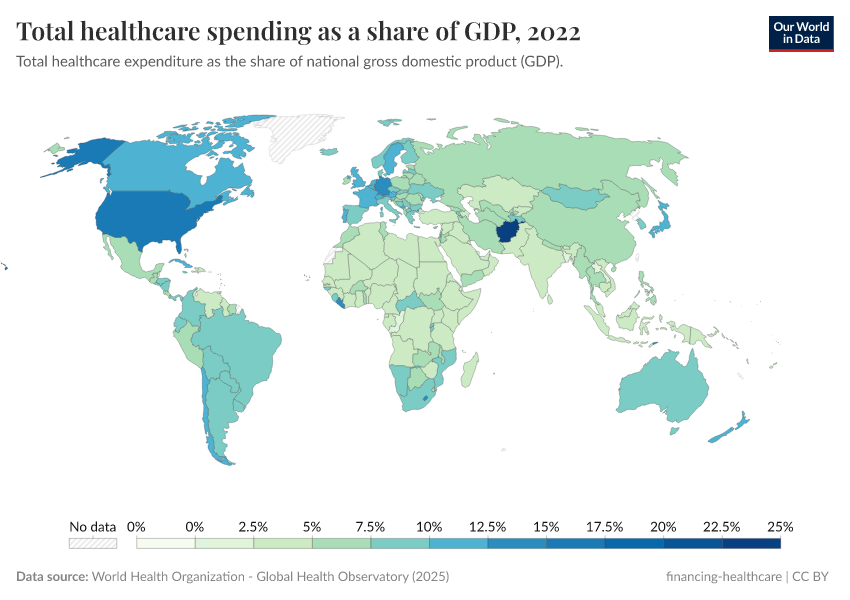A thumbnail of the "Total healthcare expenditure as a share of GDP" chart