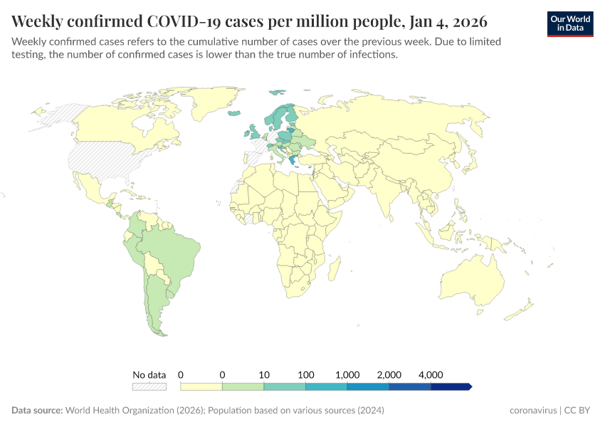 A thumbnail of the "Weekly confirmed COVID-19 cases per million people" chart