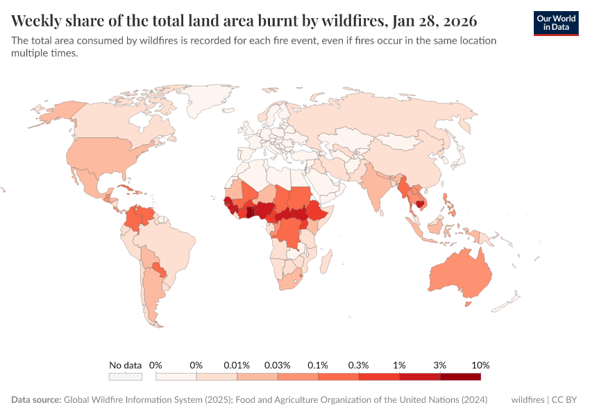 A thumbnail of the "Weekly share of the total land area burnt by wildfires" chart